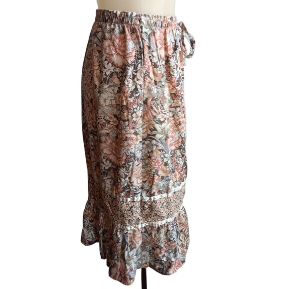 Small Vintage Women's Skirt True Boho Midi Skirt Ruffle Hem Elastic Waist Russ - Picture 2 of 6
